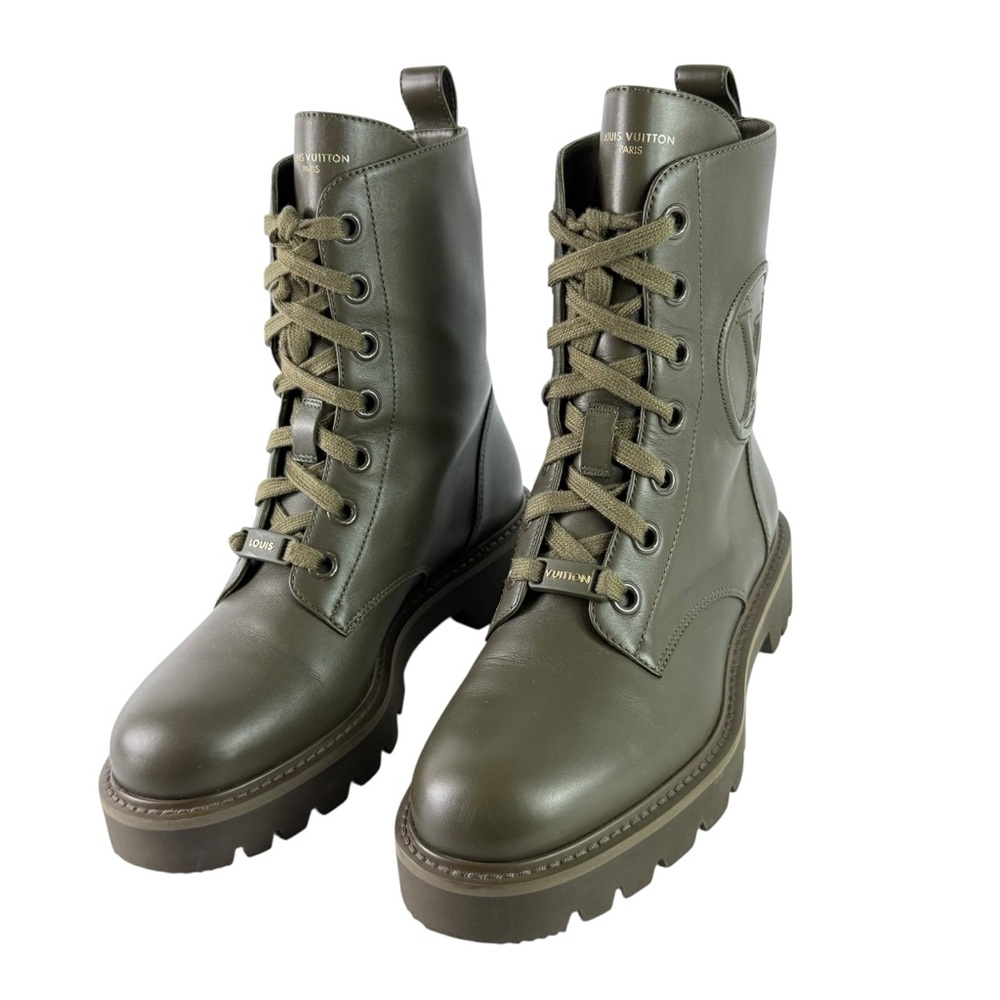 LOUIS VUITTON Green Khaki Flat Territory Women's Ranger Combat Boots 36.5 - 6.5 - Picture 16 of 17